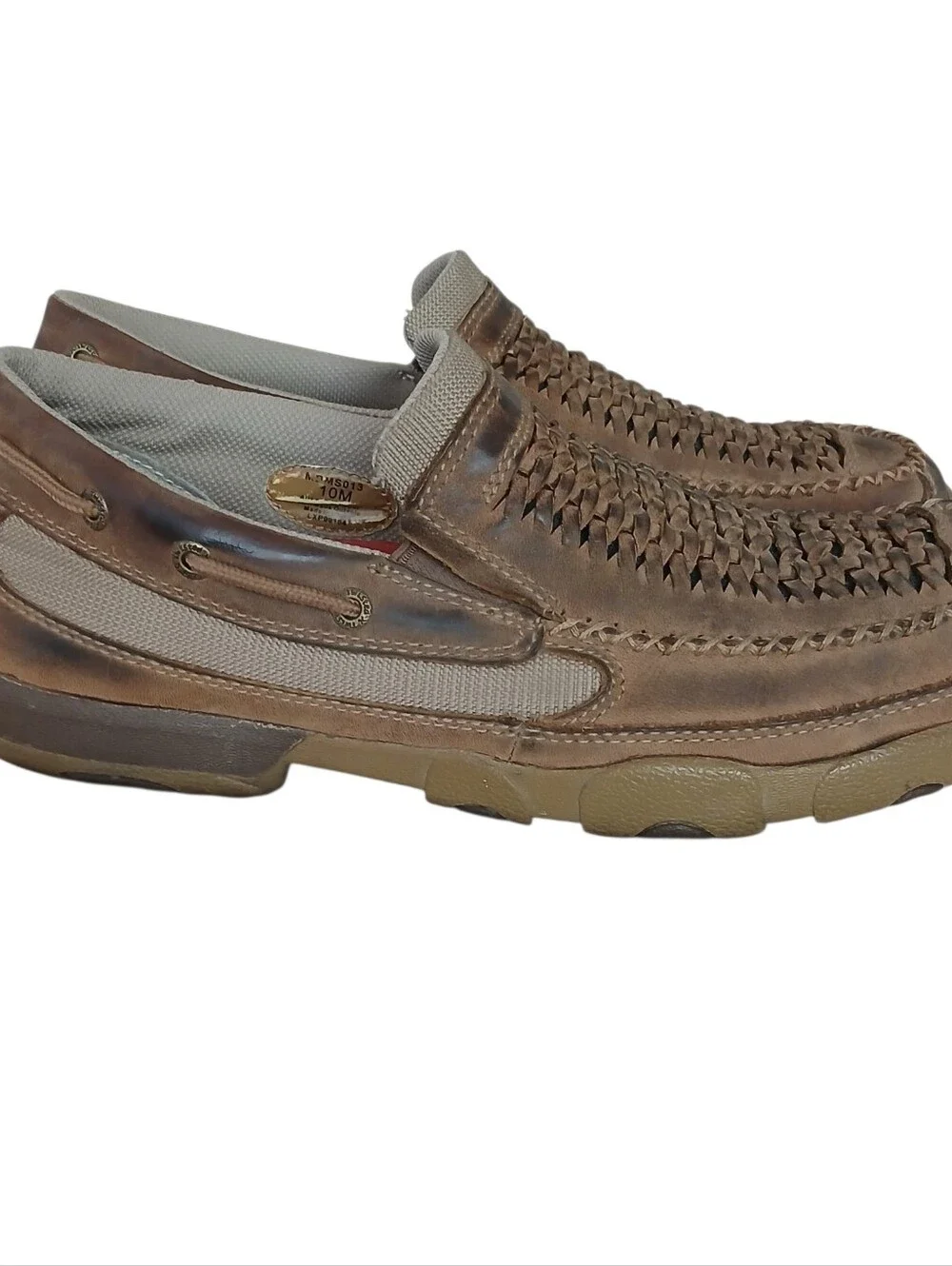 TWISTED X Bomber Leather Basketweave Driving Moc Men's 10m Western Distressed